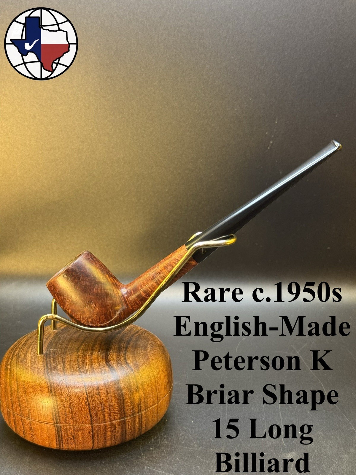 RARE C. 1950s English-Made Peterson K Briar Shape 15 Long Billiard Tobacco Pipe